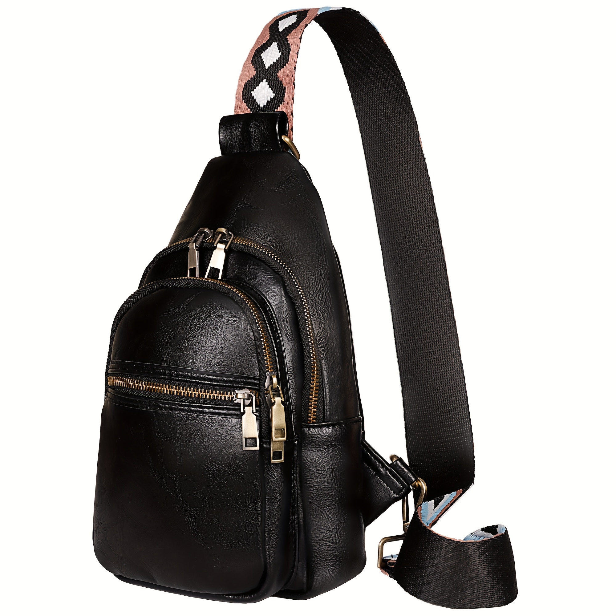 

Leather Sling Bag Crossbody Backpack For Women Trendy (black)