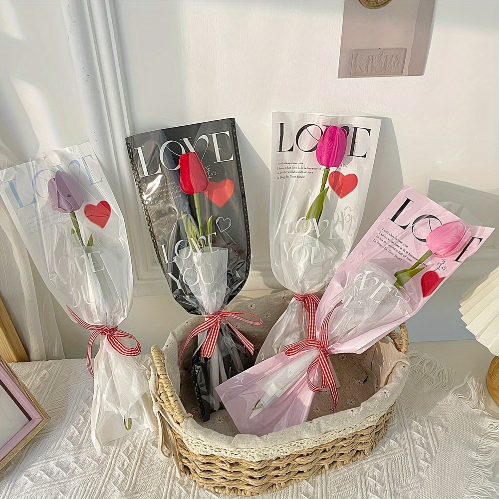 

20pcs Love Lettering Clear Plastic Flower Bags - Valentine's Day, Birthdays & Diy Gifts