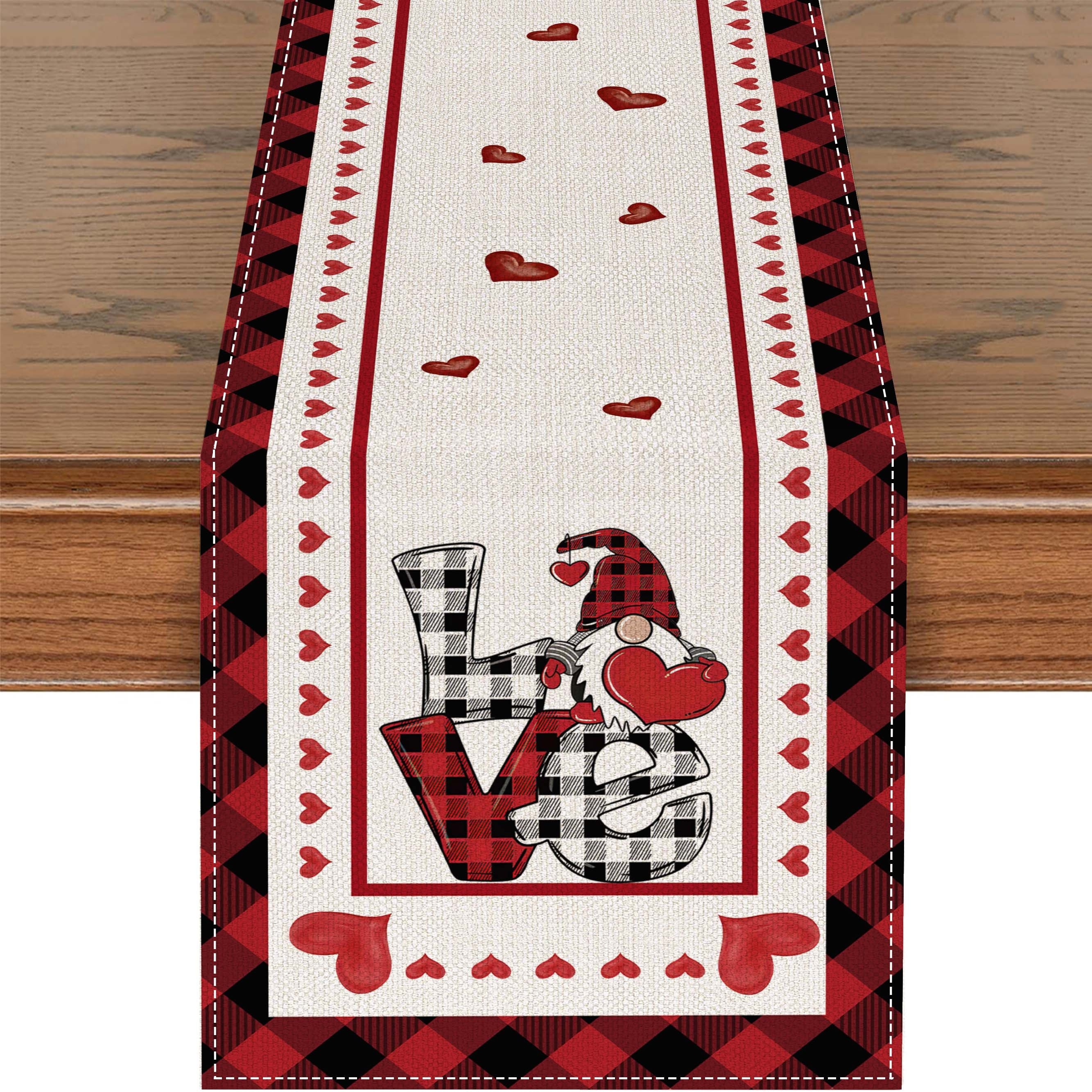 

Valentine's Day Gnome Linen Table Runner – Love Expression I Love You Design | Woven Rectangle Table Linen, Durable Proposal Decor | Home & Event Accent – Available In Multiple Sizes (1pcs)