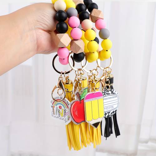 4pcs set teach pencil notebook pendant handmade beaded wrist keychain anti lost car keychain bag decoration pendant hanging decoration teachers day gift graduation season back to gift keychain accessory decorative charm