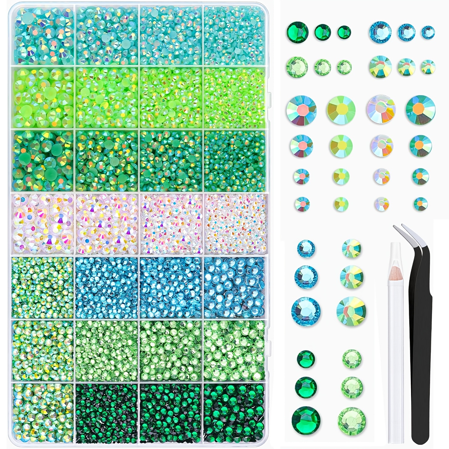 TEMU 28-Vaks Resin Strass Set, Oranje Groen, 3-6mm Resin Boortjes voor Handgemaakt Maken, Geschikt voor Kleding, Schoenen, Wijnglazen, Nagelkunst