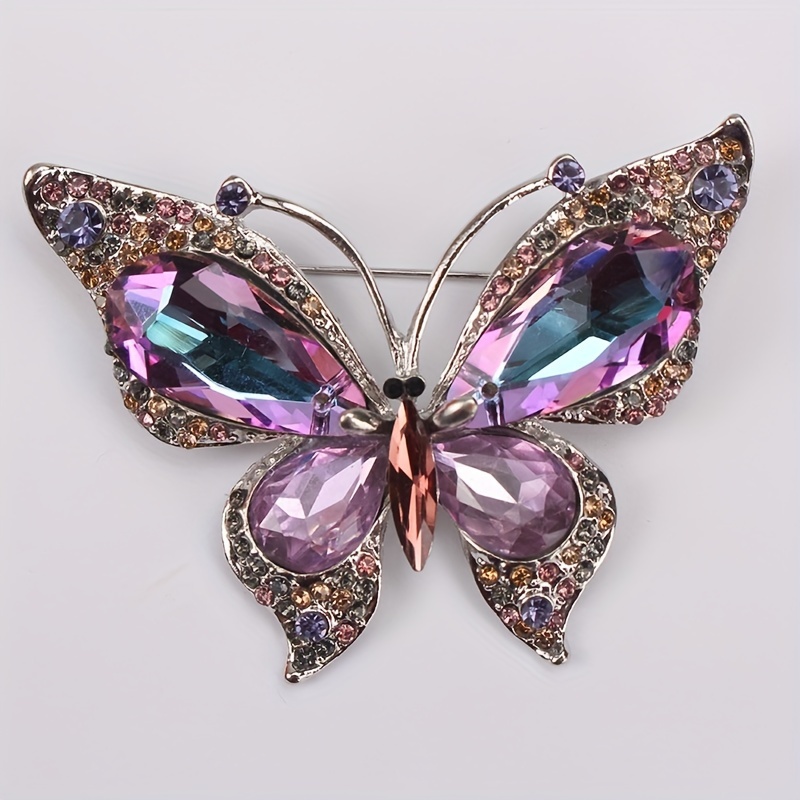 Image of Geometric Light Luxury Rhinestone Aurora Purple Brooch Women's Fashion New Small Blazer Insect Pin Accessory
