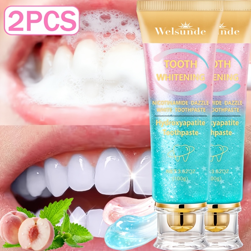 Image of 2pcs Niacinamide Toothpaste, Mint & Peach Flavor For Deep Cleansing Tooth,toothpaste , Refreshing, Fruity Formula For , Teeth & Strengthening Tooth,, Oral Health & Hygiene Gift For