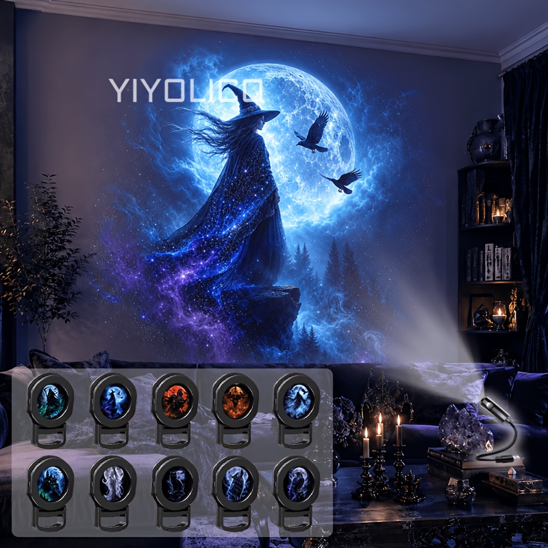 TEMU Halloween Ambiance Decor Usb Night Light, Portable Adjustable Angle Rotating Led Projection Lamp, Designs: , Reaper, , Castle, , Etc., Suitable