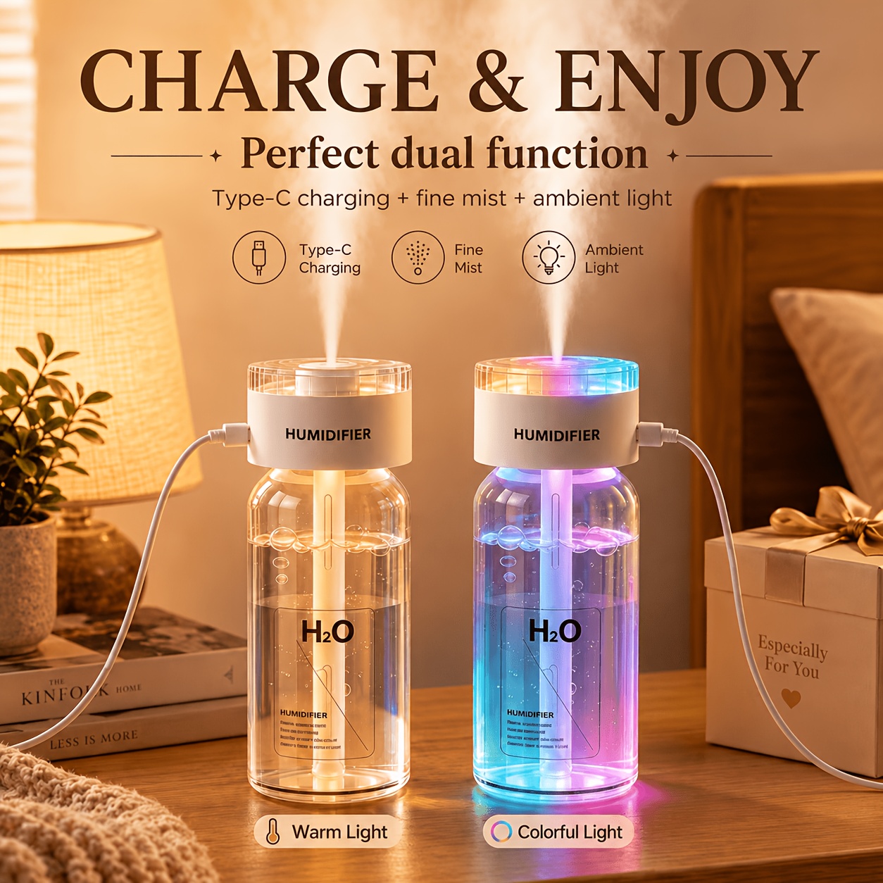 TEMU et diffuseur d' LED 7 couleurs, mini à alimenté par USB avec lumière , compacte pour chambre à coucher, salon, bureau et voiture, cadeau