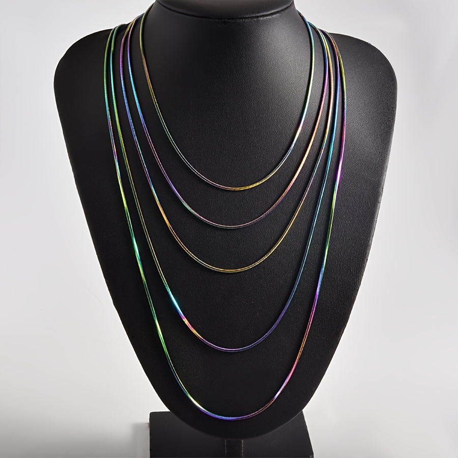 5pcs Multi-Length Lobster Clasp Square Snake Chain Necklace Set