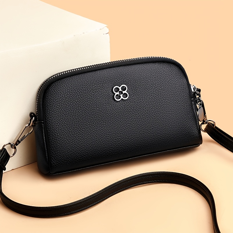 TEMU Women's Crossbody Bag, Classic Long Handheld Crossbody Bag Delicate Lychee Texture Compact Curved Body Spacious Double Buckle Design