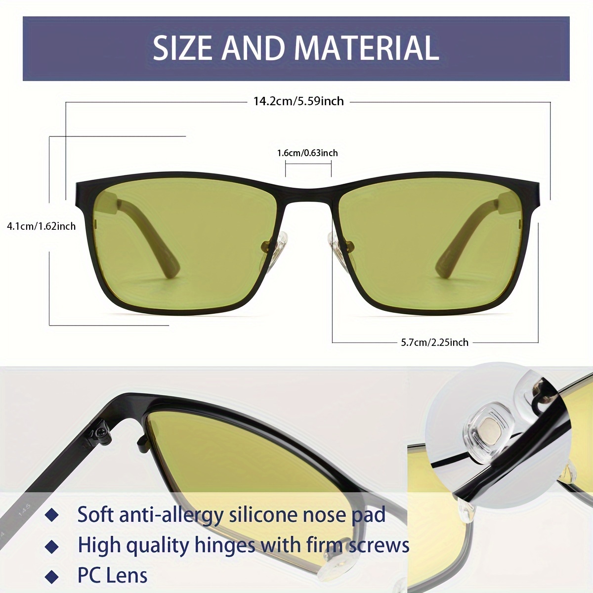 Occhiali di guida notturna isolati per uomini lenti colorate gialle  acrilico s su bianco bg idee di occhiali