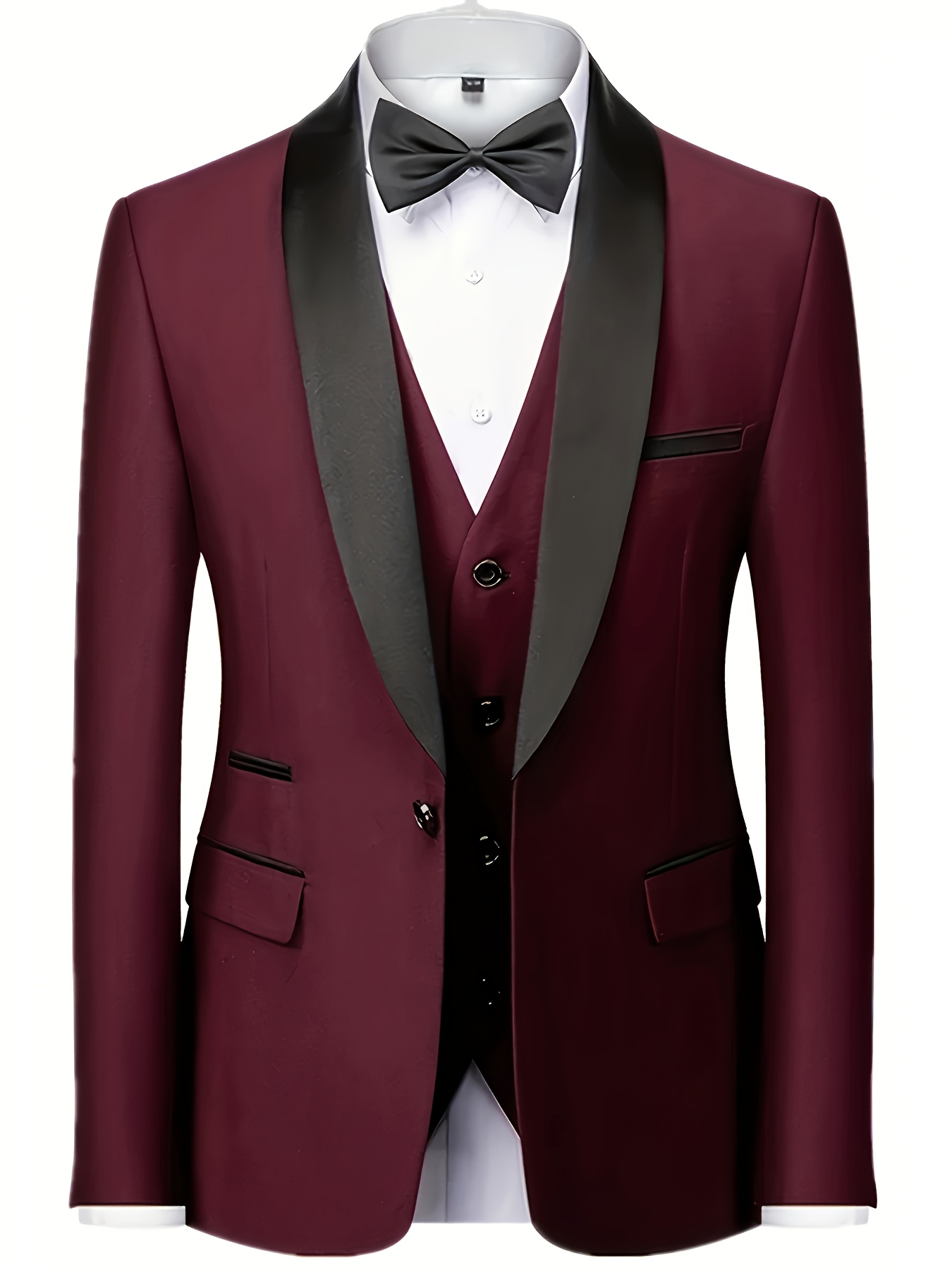 Costume 3 pièces pour homme pour mariage, fête, affaires décontractées : veste de costume + gilet + pantalon classique, ensemble élégant de couleur unie pour marié, convient aux réunions d'affaires, inclut un mouchoir de poche