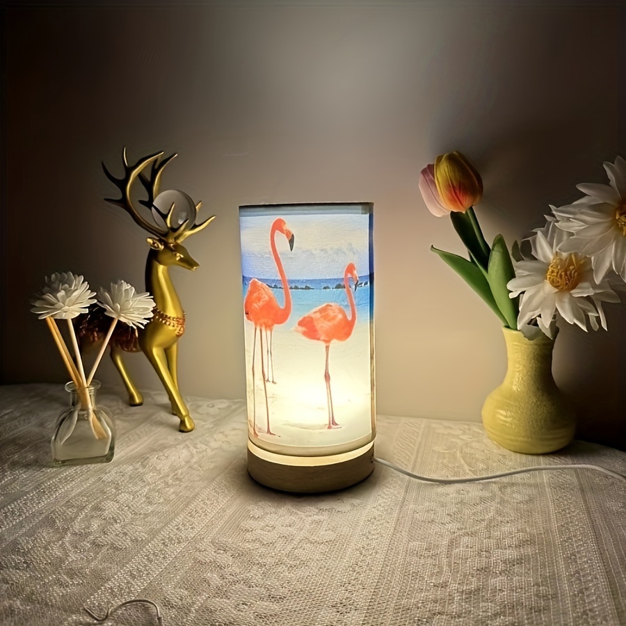 

1pc Flamingo Nordic Wooden Table Lamp, Modern Creative Bedroom Bedside Study Fabric Lamp, Tropical Style, Home Decor