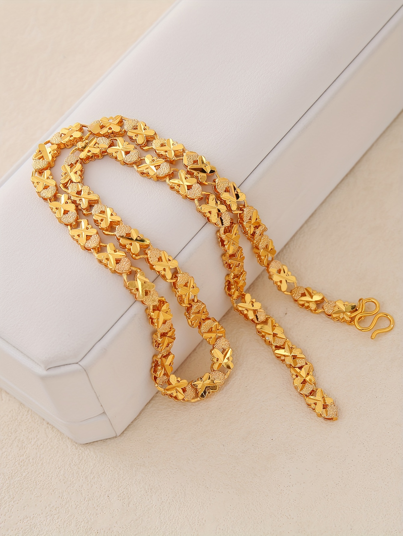 elegant vintage inspired 24k gold plated link necklace for   for weddings everyday   middle eastern birdal jewelry details 0