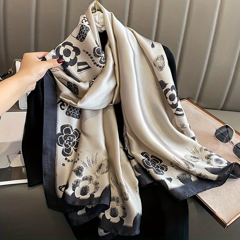 

Camellia Printed Chiffon Scarf Thin Smooth Satin Shawl Elegant Style Windproof Sunscreen Head Wrap For Women