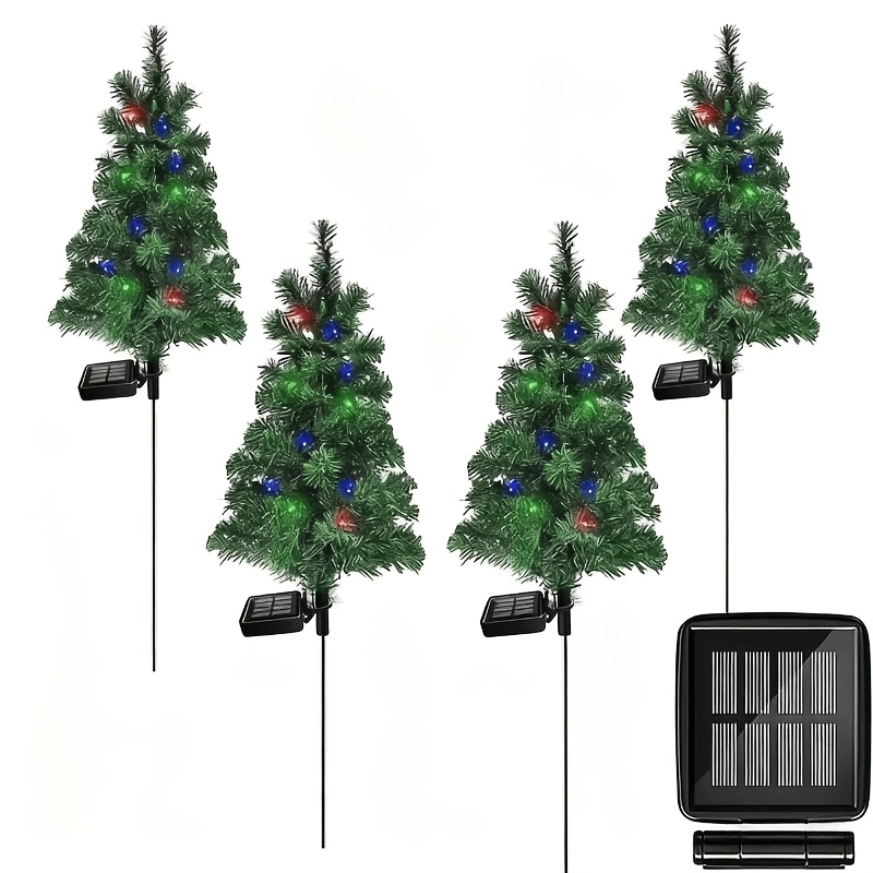 TEMU 2/4pcs Led Solar Powered Artificial Christmas Trees, Realistic - High-quality Pvc Material Suitable For Indoor/outdoor Holiday Decoration |