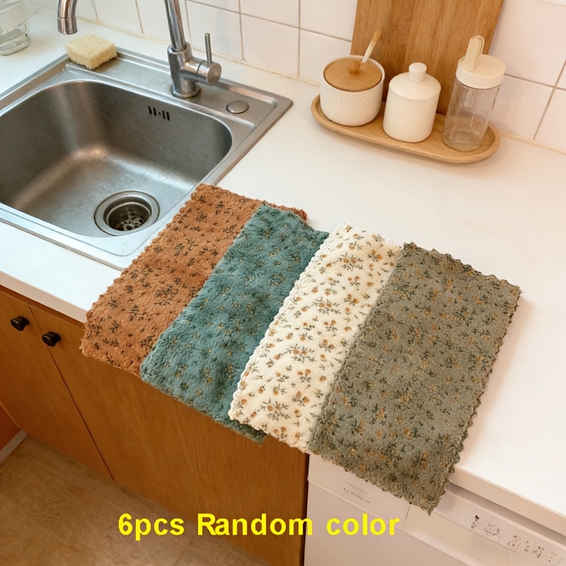 TEMU 6pcs Random Colors Flower Dishwashing Towels, Quick Drying Cleaning Cloth, Thickened And Widened Kitchen Towels, Soft And Breathable, Suitable