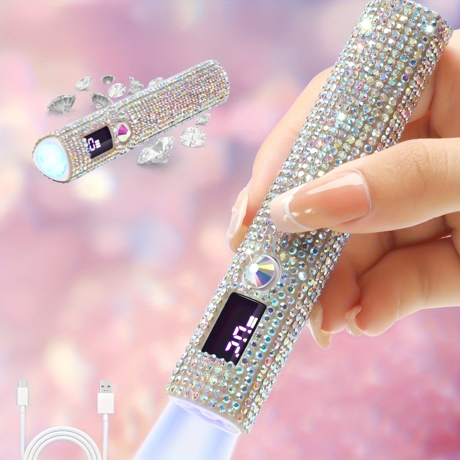 TEMU Portable Led Nail Lamp - Quick- Polish Dryer, Usb Rechargeable With 200mah Battery, Sparkling Design, Ideal For , Perfect Valentine's Gift, Nail Dryer