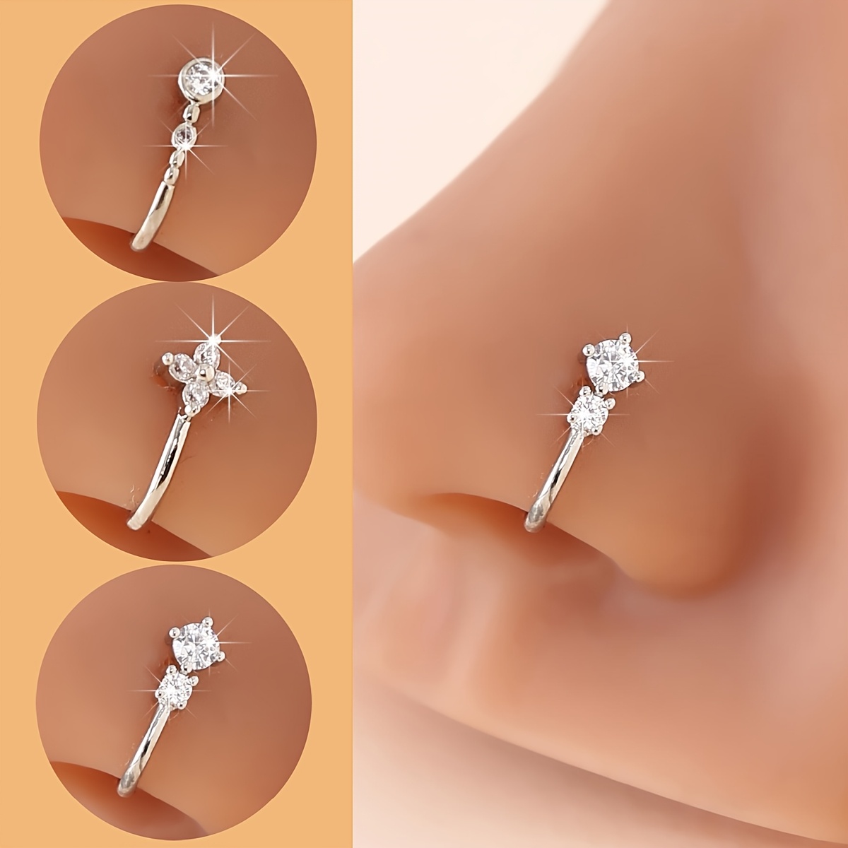 TEMU 3pcs U-shaped No-piercing Nose Rings And Clips - Elegant And Sparkling Accessories For Everyday Parties, Suitable For Comfortable Non-pierced