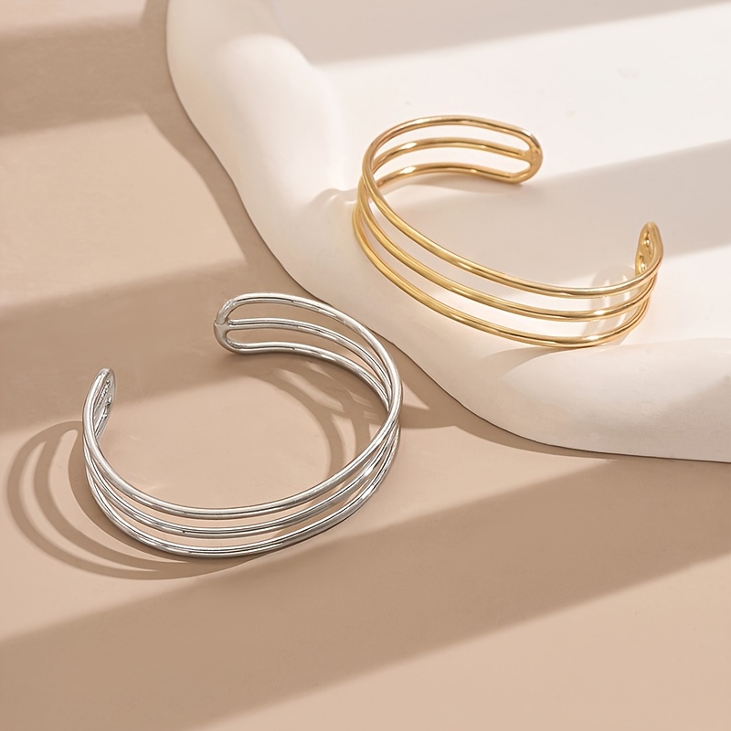 2pcs Women's Plated Multi-Layer Open Bangle Bracelet Set