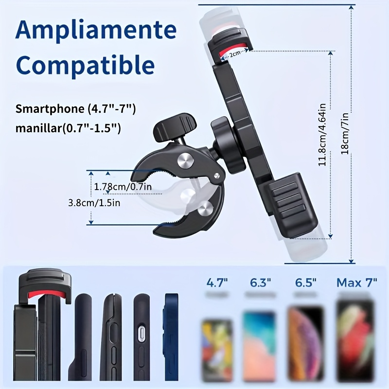 Motorcycle Phone Holder - Durable ABS Handlebar Attachment with Red Grips And Adjustable Clamp Securely Holds Smartphones on Motorcycles Motorcycle Additions | Sturdy Phone Grip | Adjustable Clip Design Bicycle Phone Holder Stainless Steel Motorcycl