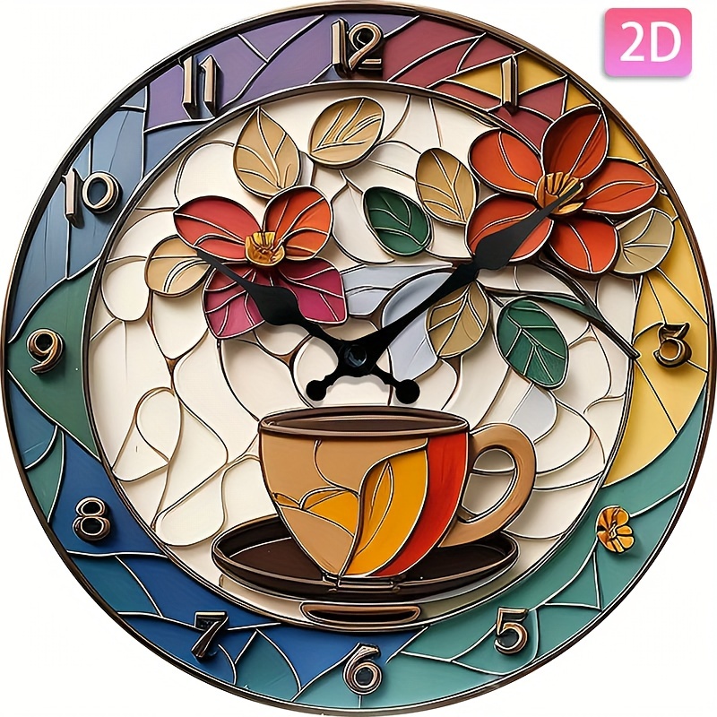 

A Stylish Creative Wooden Veneer Wall Clock, Artistic Style Coffee Cup Design Effect Flat Wall Clock, Wall Clock, Silent Wall Clock, Living Room Bedroom, Decoration, Home Decoration, Office Decoration