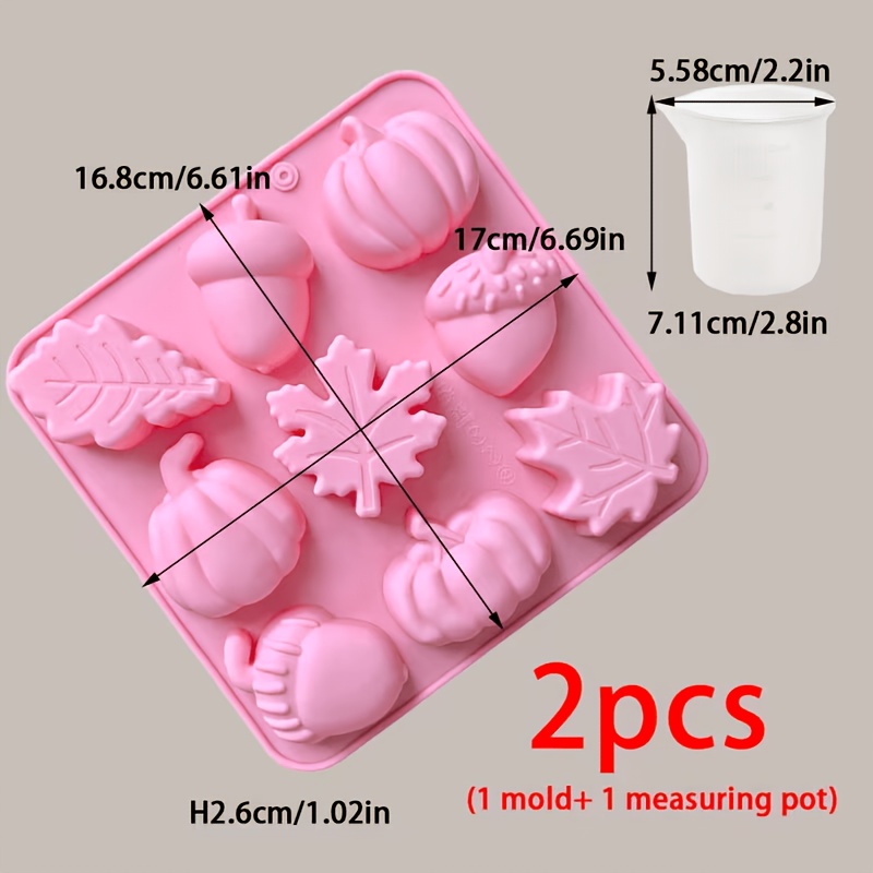 TEMU Lot de 2 moules pour bricolage avec pot de mesure - Moules silicone de citrouille, gland, feuille d'érable et feuille de pour résine, bougie,