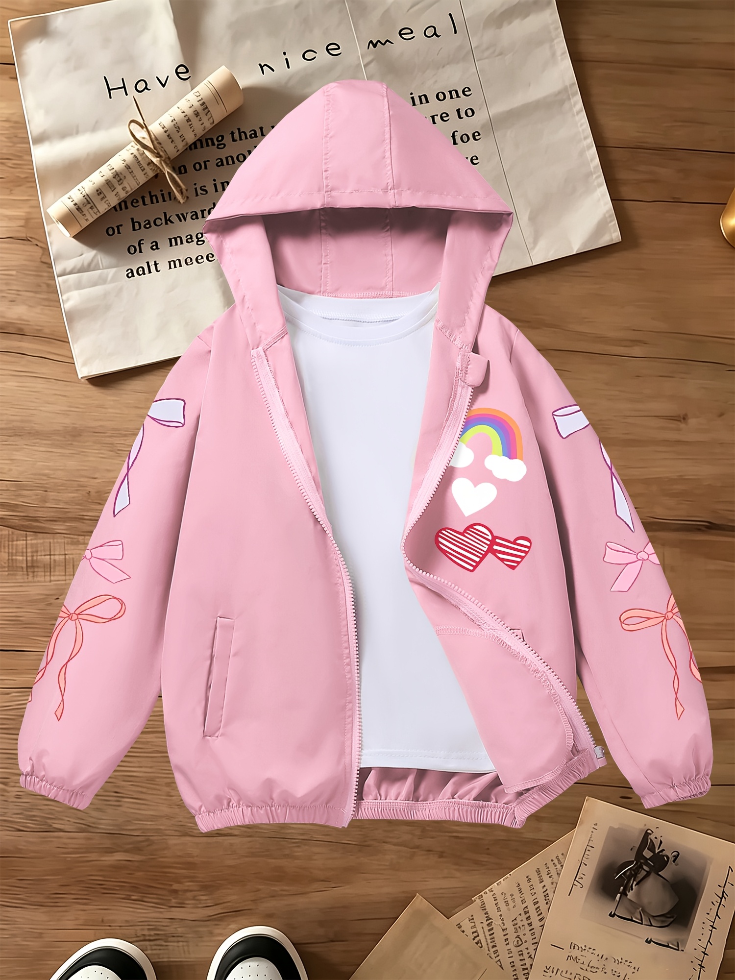 Girls' Hooded Windbreaker Jacket for Outdoor Running Training