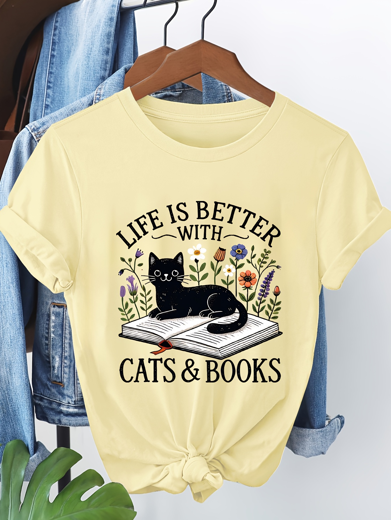 womens cute cat graphic t shirt cats books Temu Australia