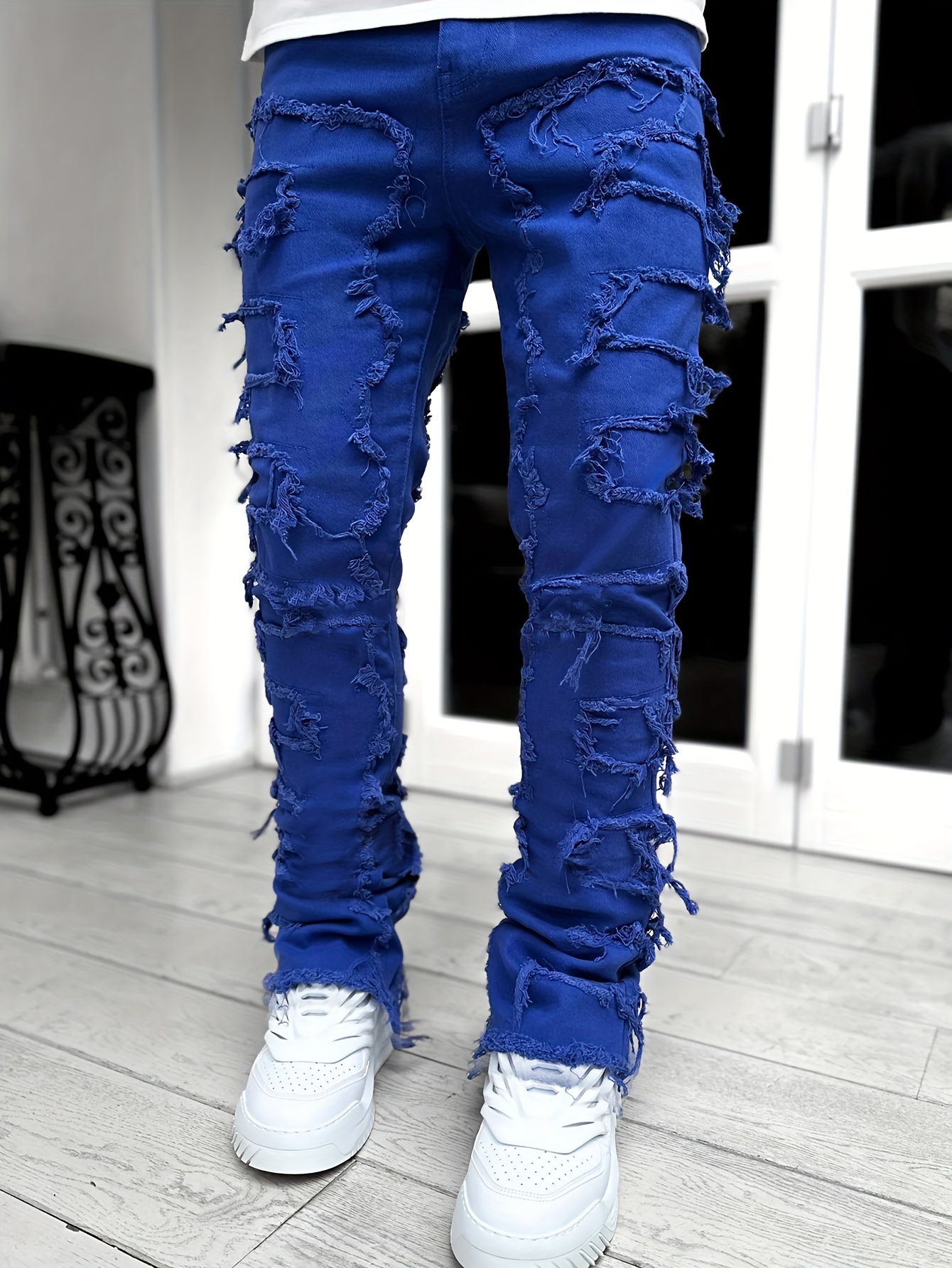 Loose Fit Ripped Baggy Jeans Men's Casual Street Style Wide - Temu Australia