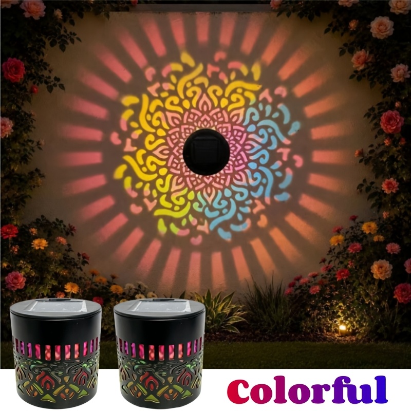 TEMU 2pcs Colorful Mandala Solar Fence Lights Metal Lantern, Solar Powered Outdoor Deck Step Wall Lights, Ip65, 800mah Solar Landscape Light With