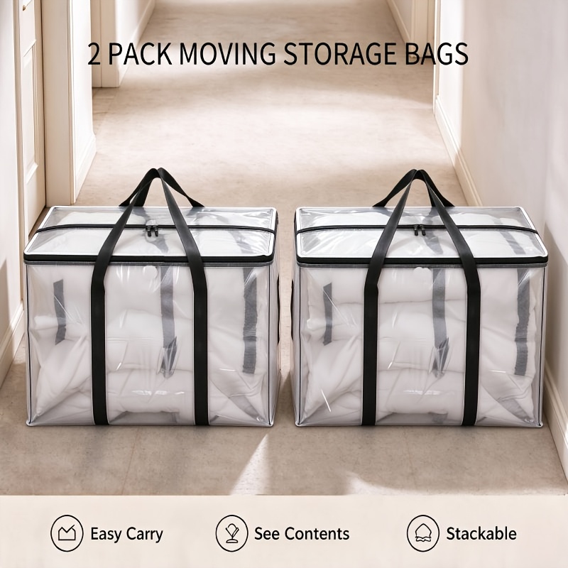 TEMU 8-pack Extra Large Heavy Duty Moving Bags, Clear Storage Bags With Zipper And Reinforced Handles, 100 Lbs Capacity 2/4-pack Storage Containers