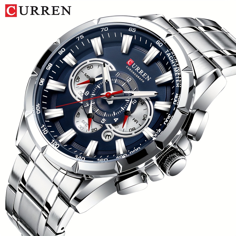 

Curren Men's Chronograph Quartz Watch Sports Fashion Analog Calendar Wr Stainless Steel Wrist Watch Date Watch