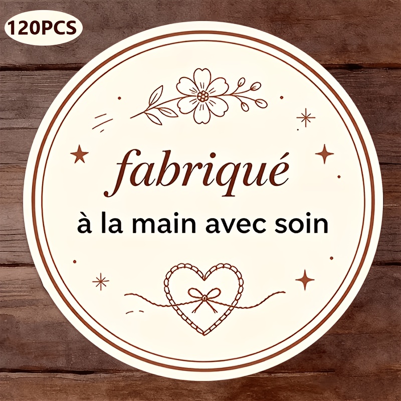 TEMU 120 autocollants ronds "" faits à , avec le "Fabriqué avec soin", fleurs et de cœurs en ligne, idéaux pour , les étiquettes de boîtes cadeaux
