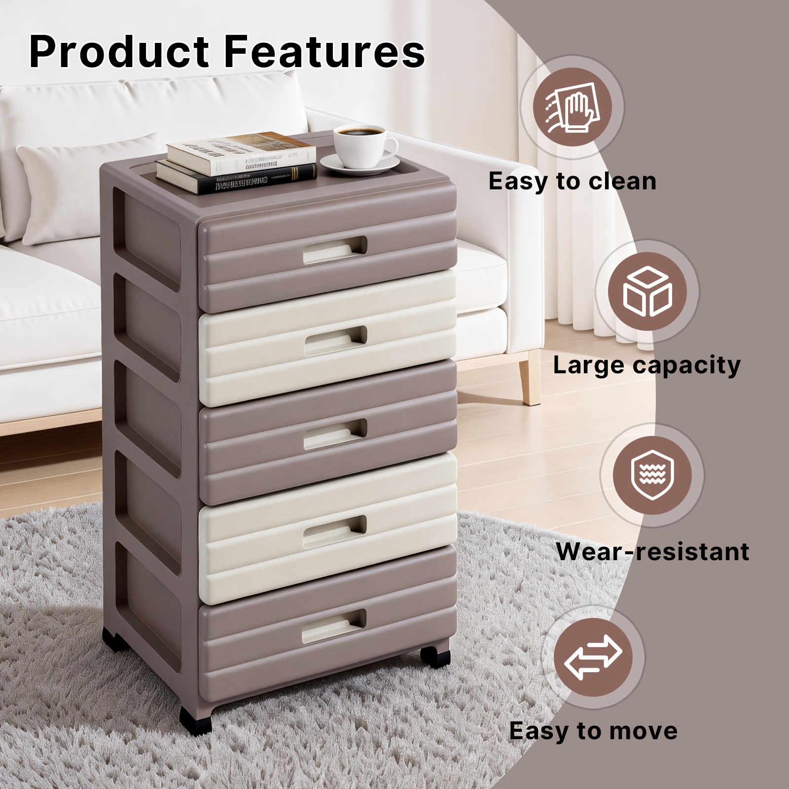 Stackable Multi-Drawer Organizer, 4/5/6-Tier Rolling Storage Cart