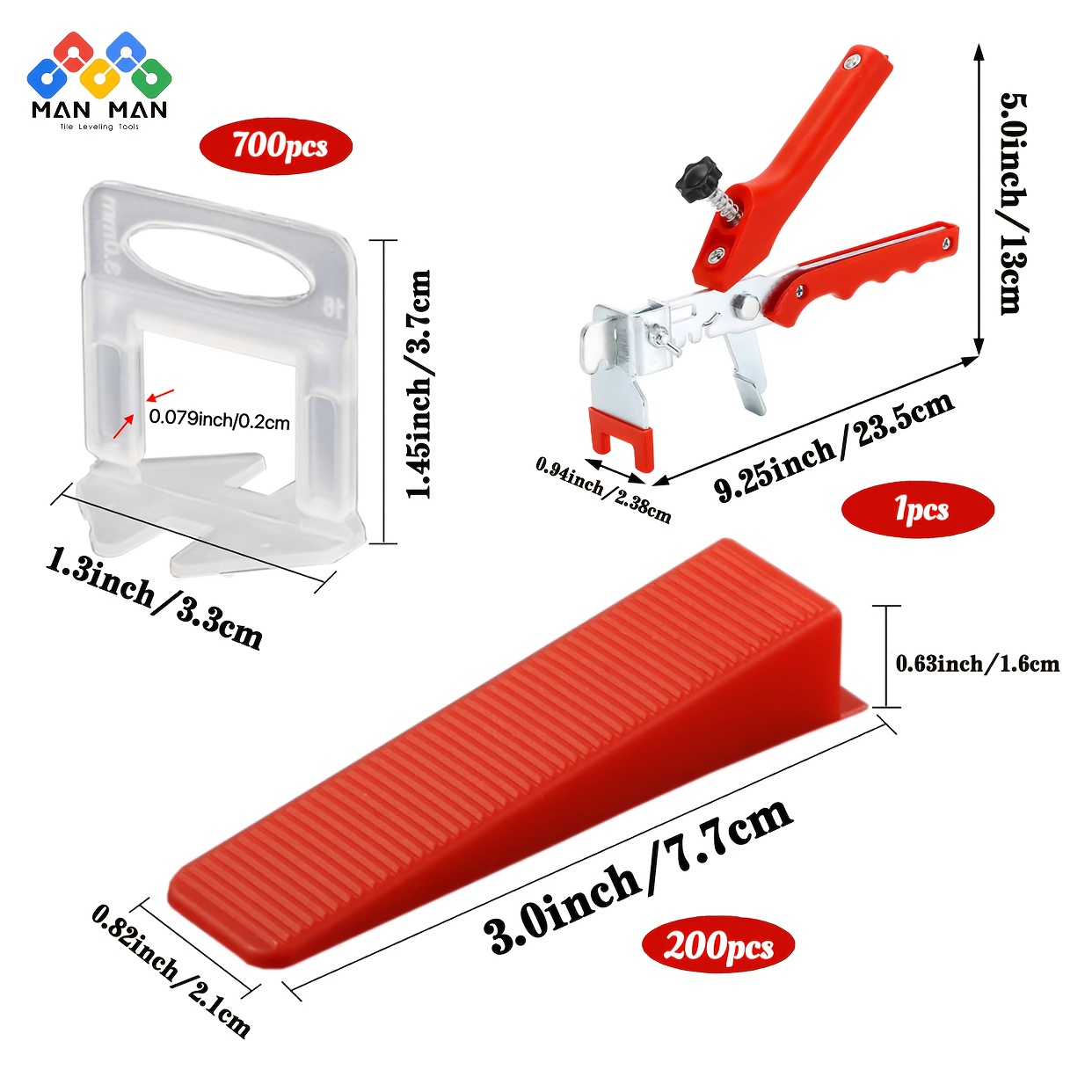 E-shop 901-teiliges Fliesen-Nivelliersystem mit 1 Fliesenzange - 700 Fliesenabstandshalter-Clips und 200 wiederverwendbare Keile - Fliesenwerkzeug-Set
