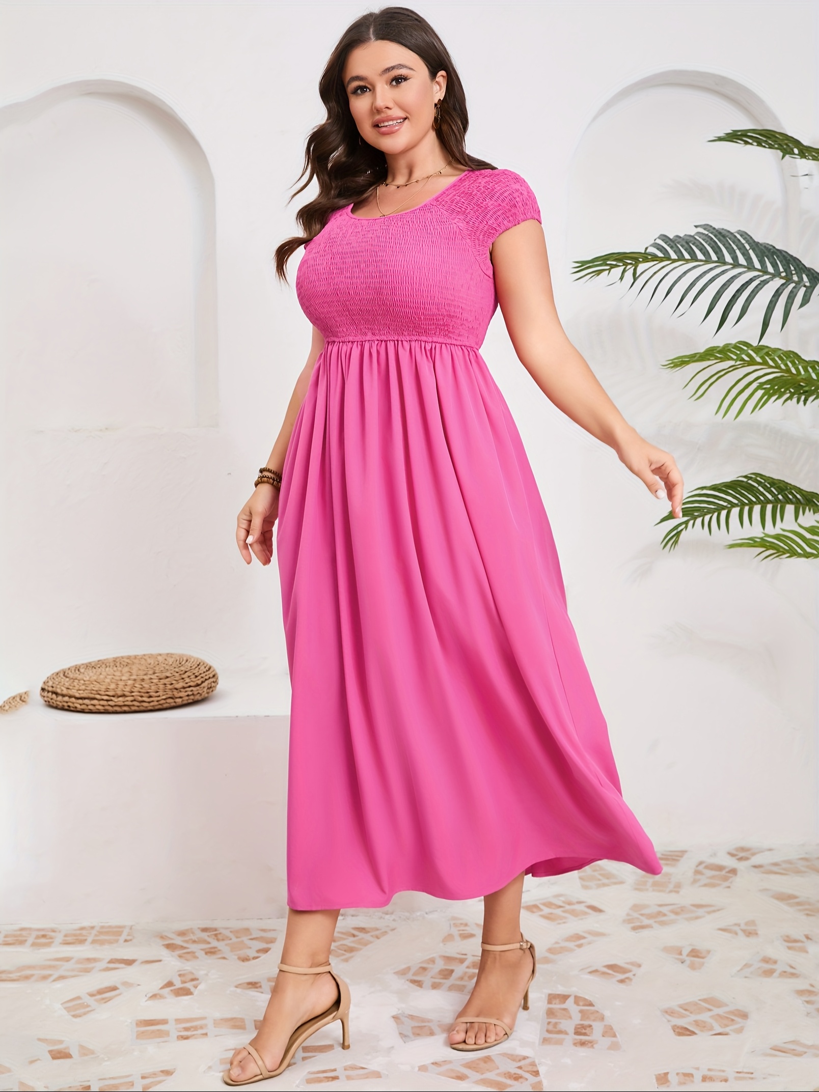 chinese dress ladies Simple Plus Size Pink Long Prom Dress with Pockets Beaded PG838 US14 / Custom Color