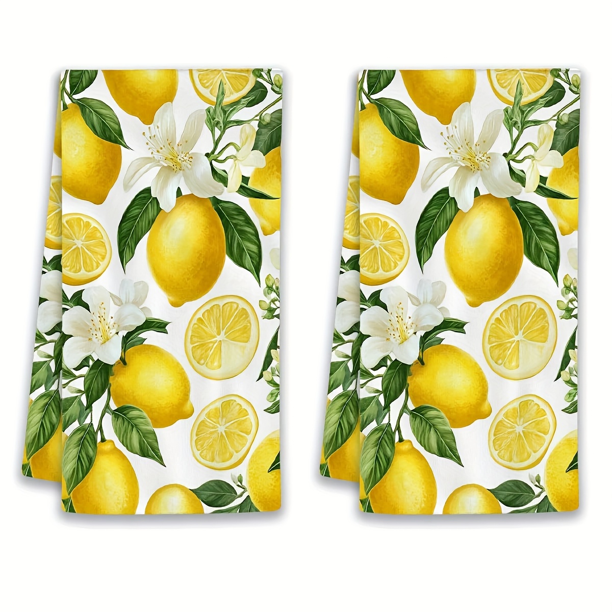 E-shop 2 Stück Zitronen-Blumenmuster Küchenhandtücher Set, 18x26 Zoll Geschirrtücher für Reinigung, Kochen, Backen, Badezimmer-Dekoration, als Geschenk