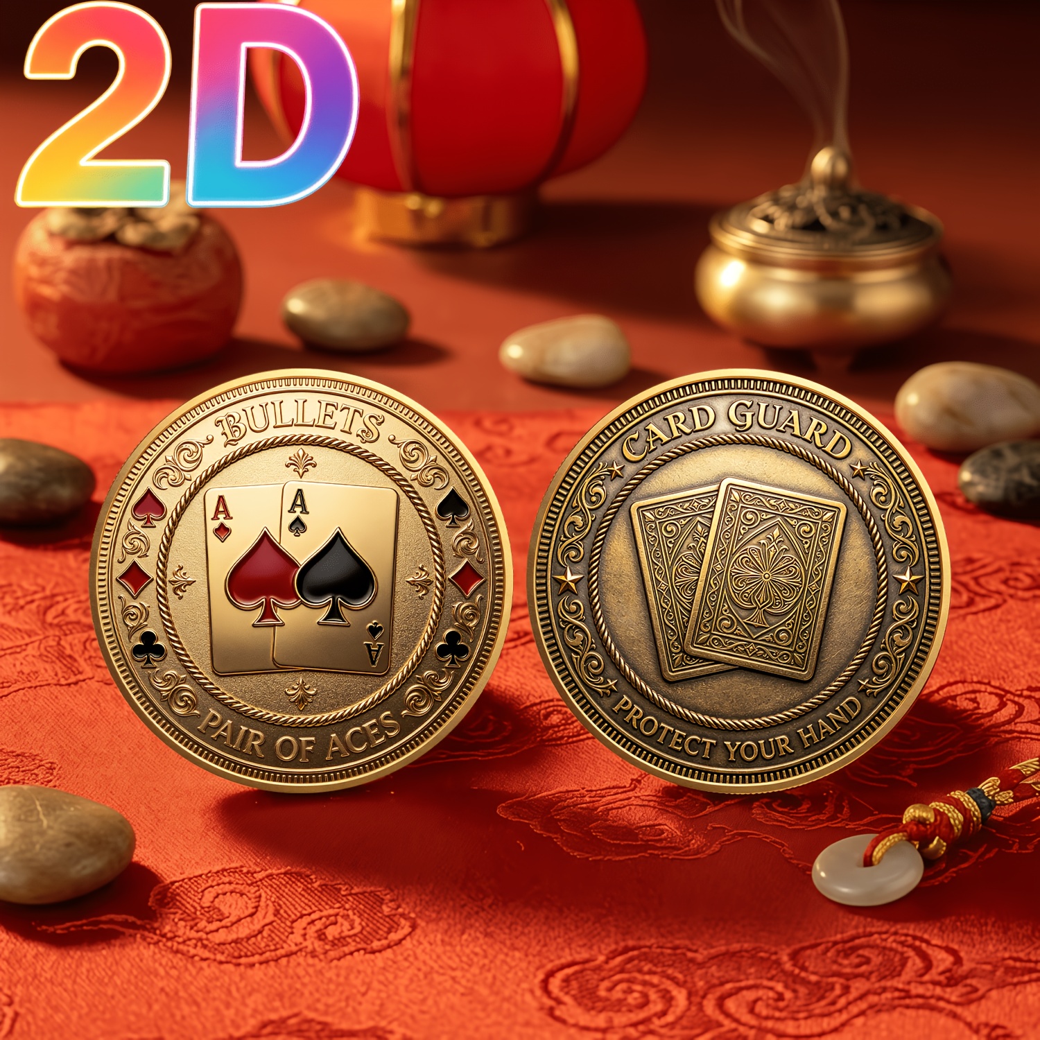 TEMU 1pc 2d Flat Commemorative Coin, 1.57in X 1.57in 'em Ace Theme Collectible Coin, Poker Graphic Decorative Ornament, Competitive Coin, Enthusiast
