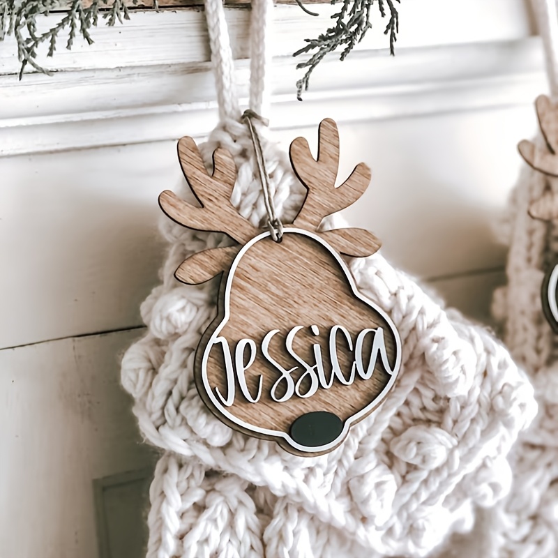 Image of Custom-made Acrylic Christmas Tree Pendant, A Double-layer Diy Personalized Acrylic Nameplate Ornament Featuring Reindeer Decorations And Customizable English Letter Tags