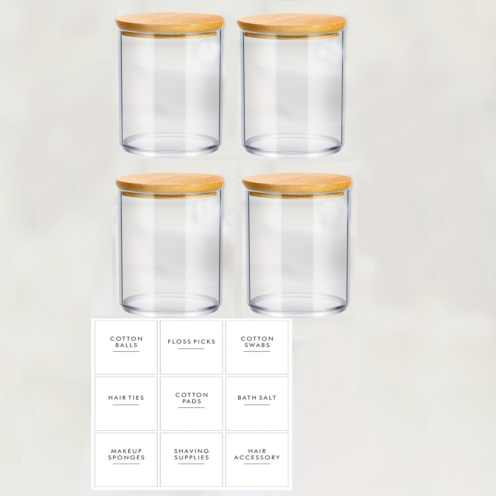 Image of 4pcs/6pcs Pad Holder Bathroom Container, 10 Oz Ball Swabs Dispenser, Clear Plastic Apothecary Jar Organizer With Bamboo Lids For Storage Floss Pick Makeup