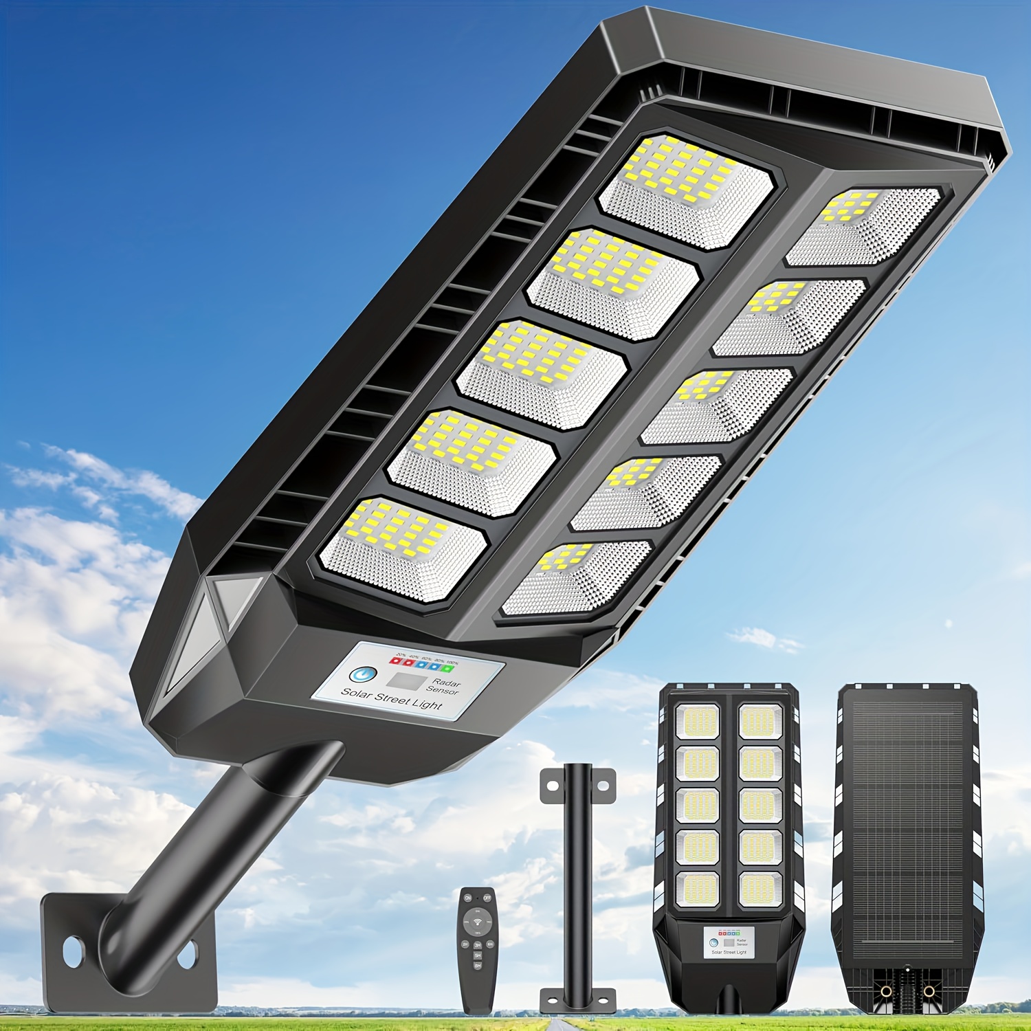 Image of Adewalk Solar Street Light, 6500k Daylight White, Remote Control, 10h /24h+ Mode, Glass Lampshade - Perfect For Outdoor