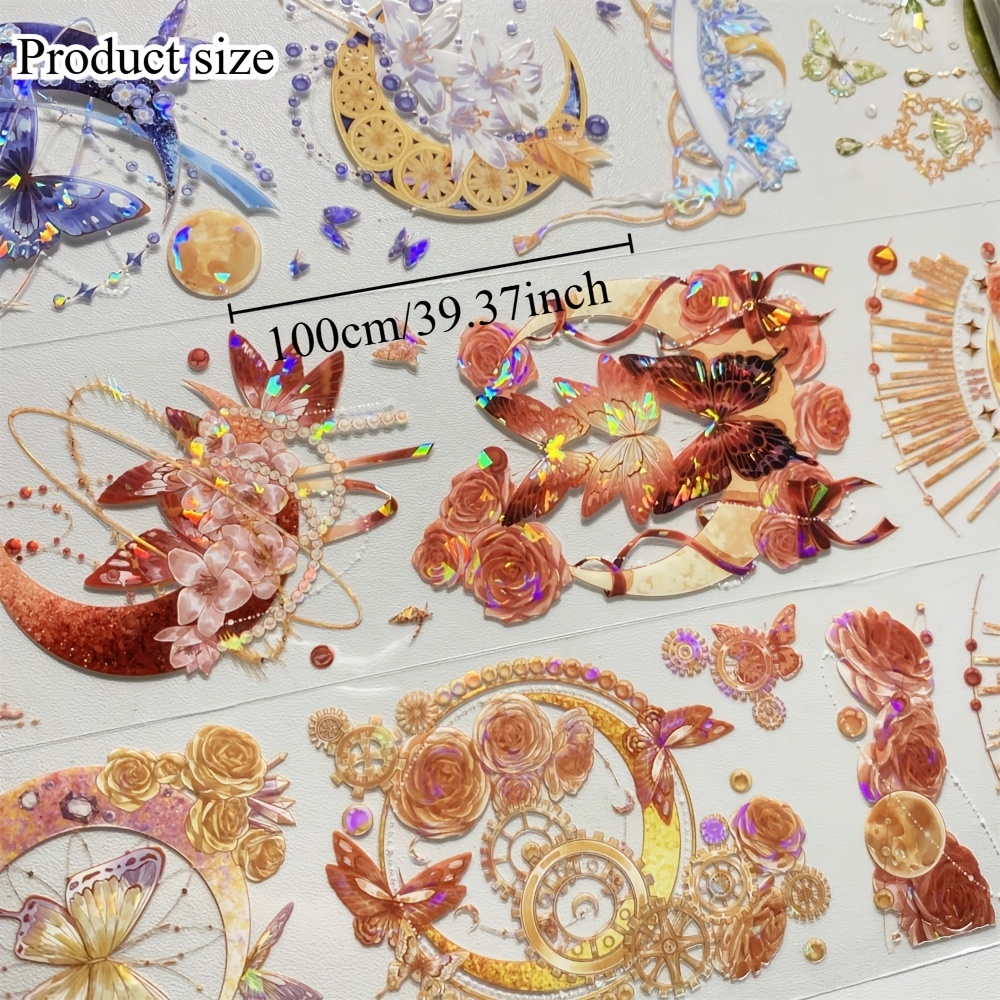 Image of Premium Floral Washi Tape - Moon God, & Flowers Design | Blue, Purple, Red, Material | Self-adhesive Sticker For Journals, Planners & Crafts | 6cm X 100cm