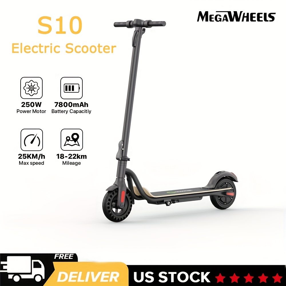 TEMU Megawheels S10 Foldable Electric Scooter For Adults With 8" Solid Tires, 15.5mph , And Up To 15miles Range Only 12kg Lightweight For Commuting And As A Christmas Gift.