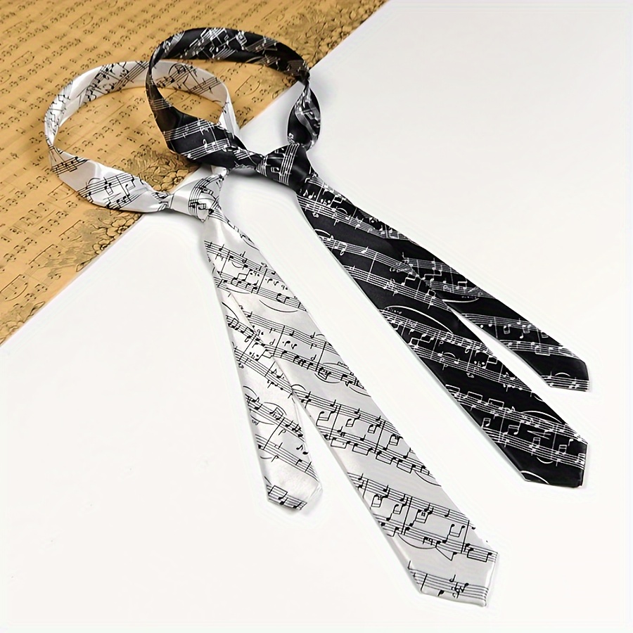 

1pc Men' Note Tie - Polyester, Woven Style For Couples - Ideal For Parties &