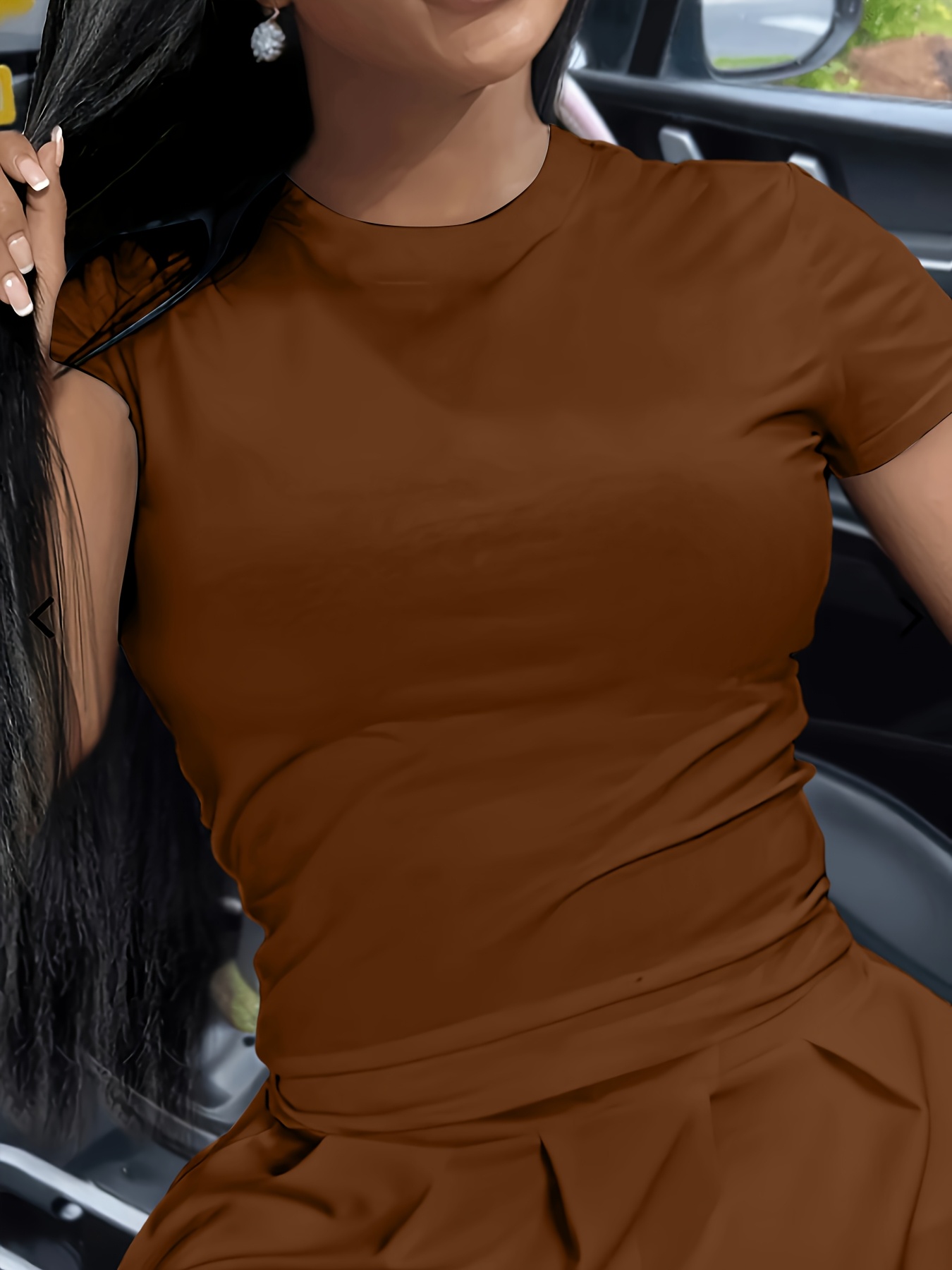 Solid Color Crew Neck T-Shirt, Casual Short Sleeve Top For Spring & Summer, Women's Clothing