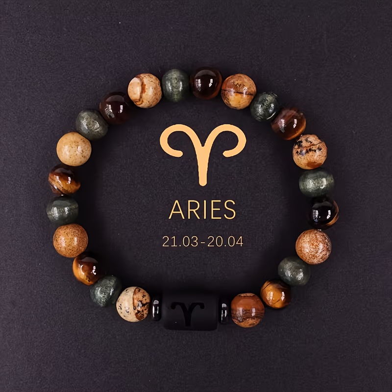 TEMU 1pc Pulsera de 12 Constelaciones, Pulsera de Piedras Naturales, Pulsera de Piedra de con Imagen de las Constelaciones, Regalo de Regalo de San