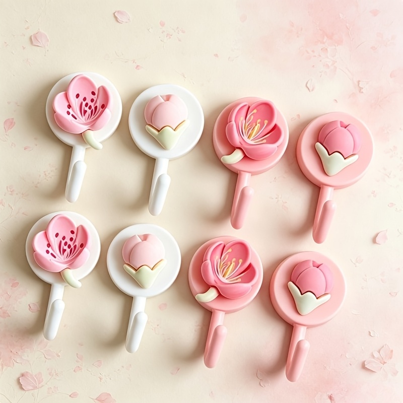 TEMU Pink Floral Sweetheart Hook, Cute Girly Heartless Wall Hook - Random Mixed Colors - Bedroom Entrance Wall Home Decor Storage Item