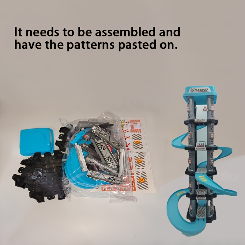 TEMU Set di pista per garage di 3D a 5 con 2 auto da , lanciatore di , curve per drifting e , un giocattolo educativo da assemblare per l'interazione