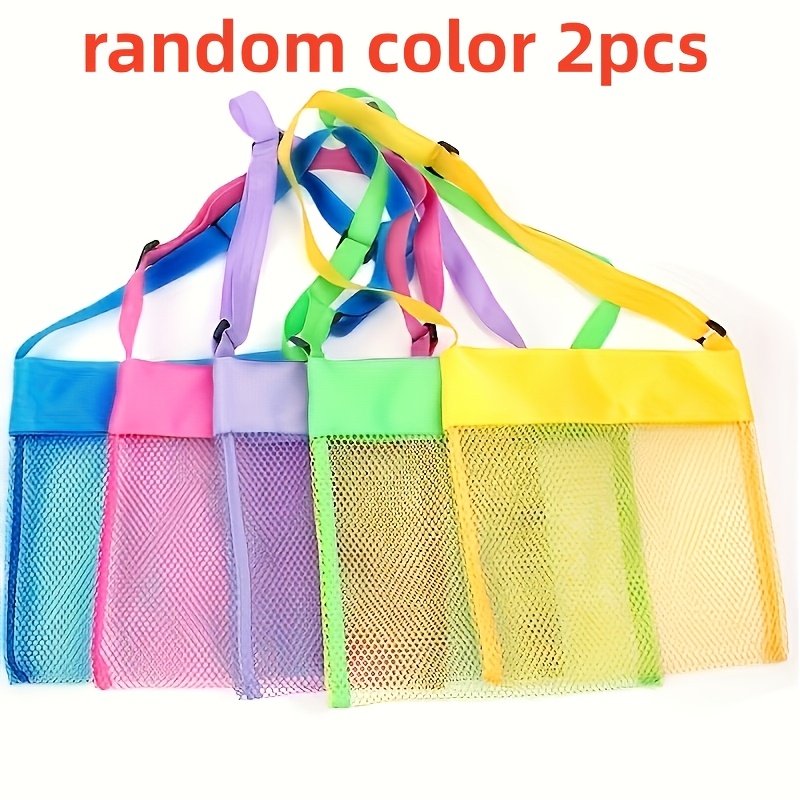 E-shop 2er-Set Bunte Mesh Strandtasche, Atmungsaktive Tragetasche mit Verstellbarem Riemen, Outdoor Picknick Muschel-Sammel-Aufbewahrungstasche,
