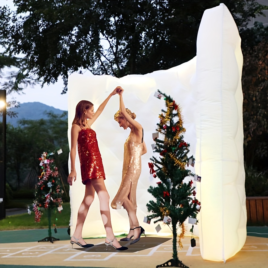 White Inflatable Photo Booth Wall With Led Lights (16 Colors Changing), Inflatable Tent (8.2x4x8.2 Ft) Inner Air Blower For Parties Anniversary Events