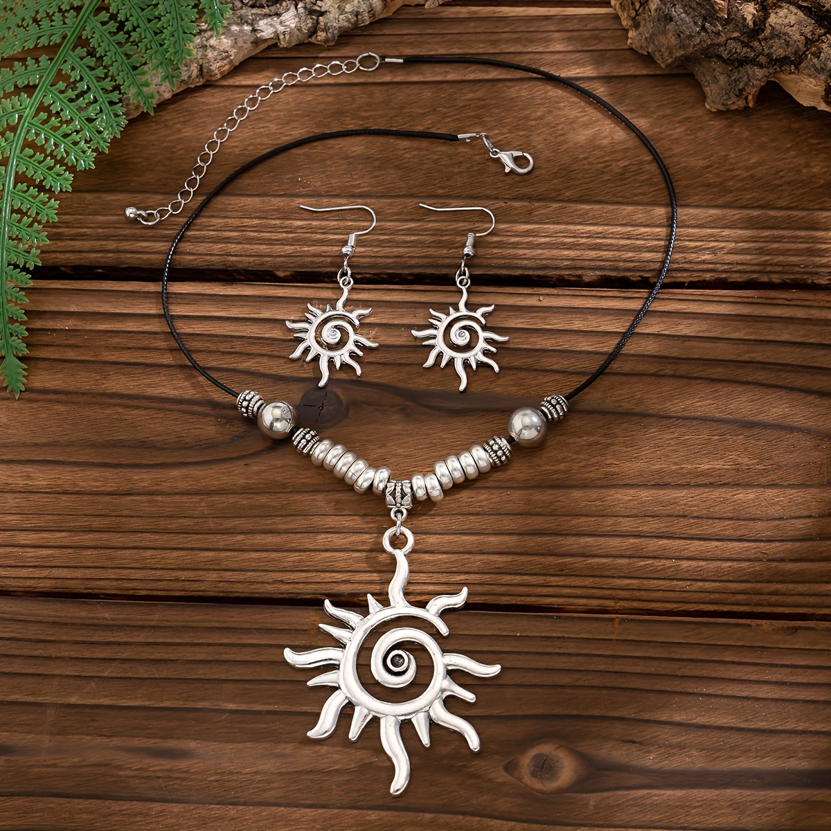 TEMU Collier et boucles d'oreilles de de style vintage avec corde cireuse, ensemble de bijoux en alliage pour les fêtes et les vacances, - Polyvalent