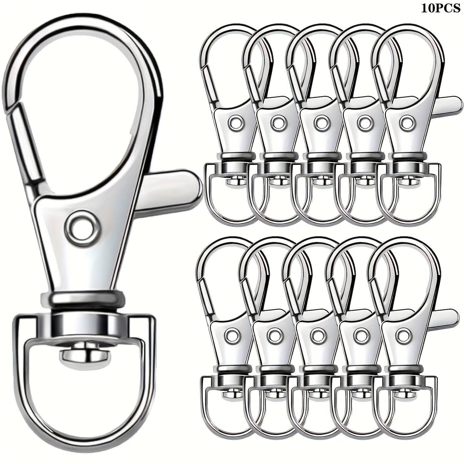Image of 10pcs Keychain Hook Clips () Rotating Snap Hook Clamp Small Metal Rotating Keychain Clip Hook Keychain Hardware Suitable For Keychain Making, Crafts, Lanyard Making, Pet Collars